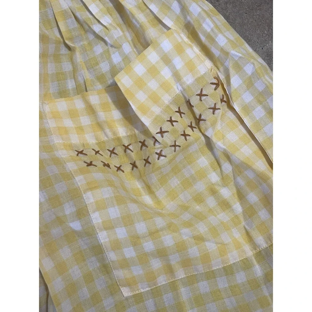 Vintage Half Apron Cotton with Pot‎ Holder & Pocket Yellow Checked V236
